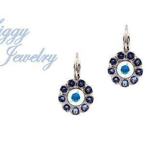Austrian Crystal Daisy Flower Drop Earrings - Crystal AB & Light Sapphire